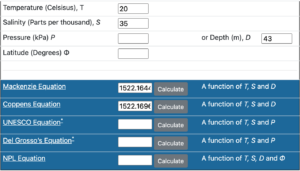 Sound Speed in Water Calculator