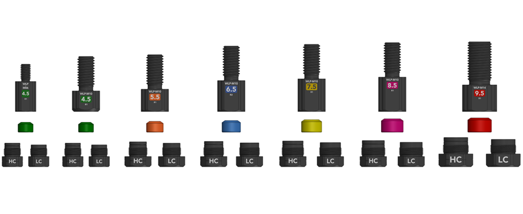 Full WLP product line with high and low compression plug options for each seal size.