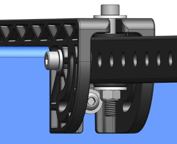 Hardware installed in frame bracket.