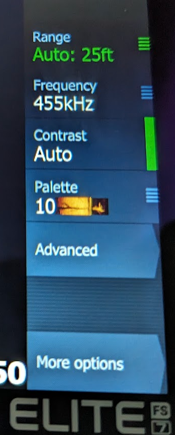 Lowrance more options selection screen