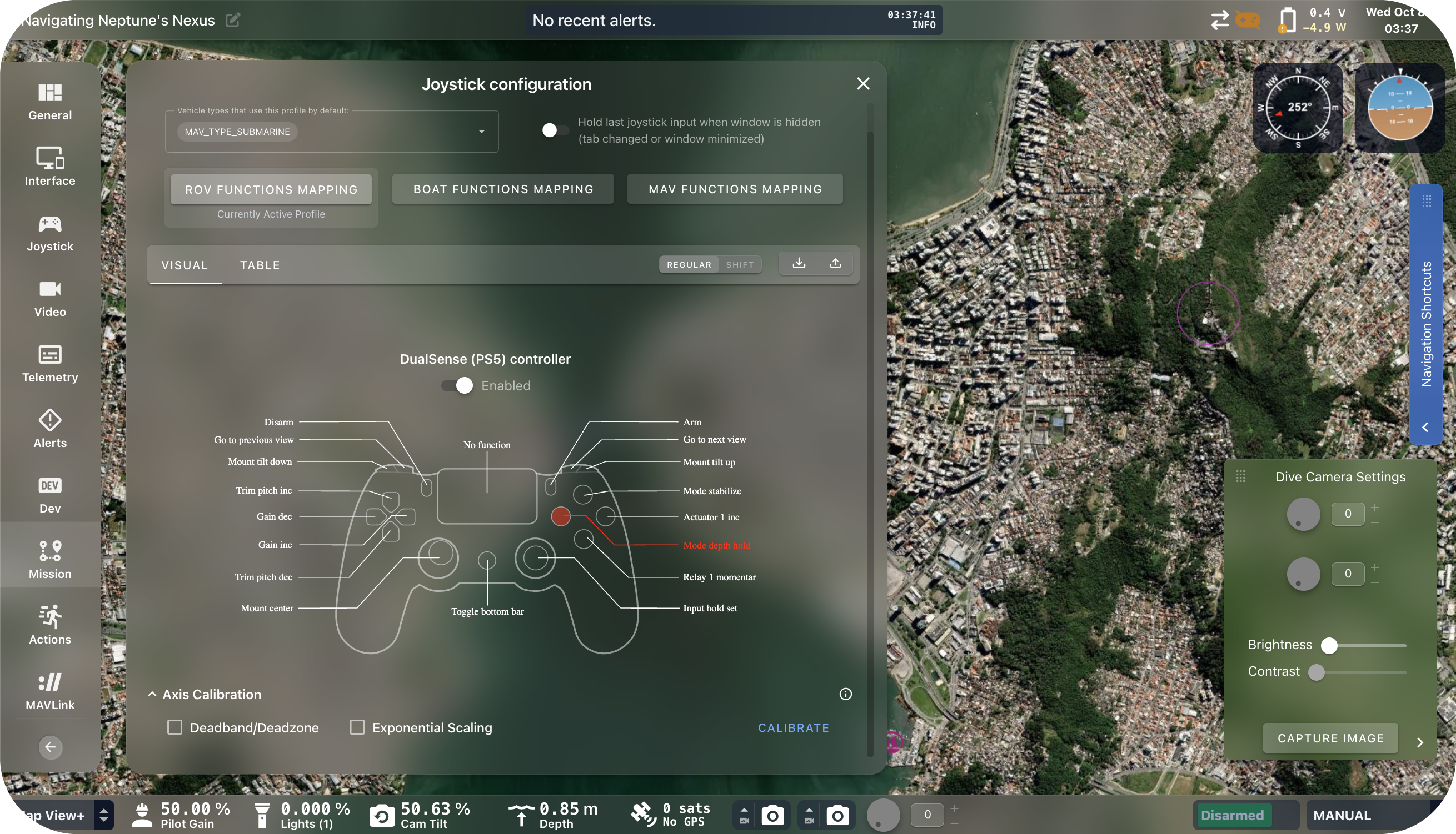 joystick configuration in cockpit